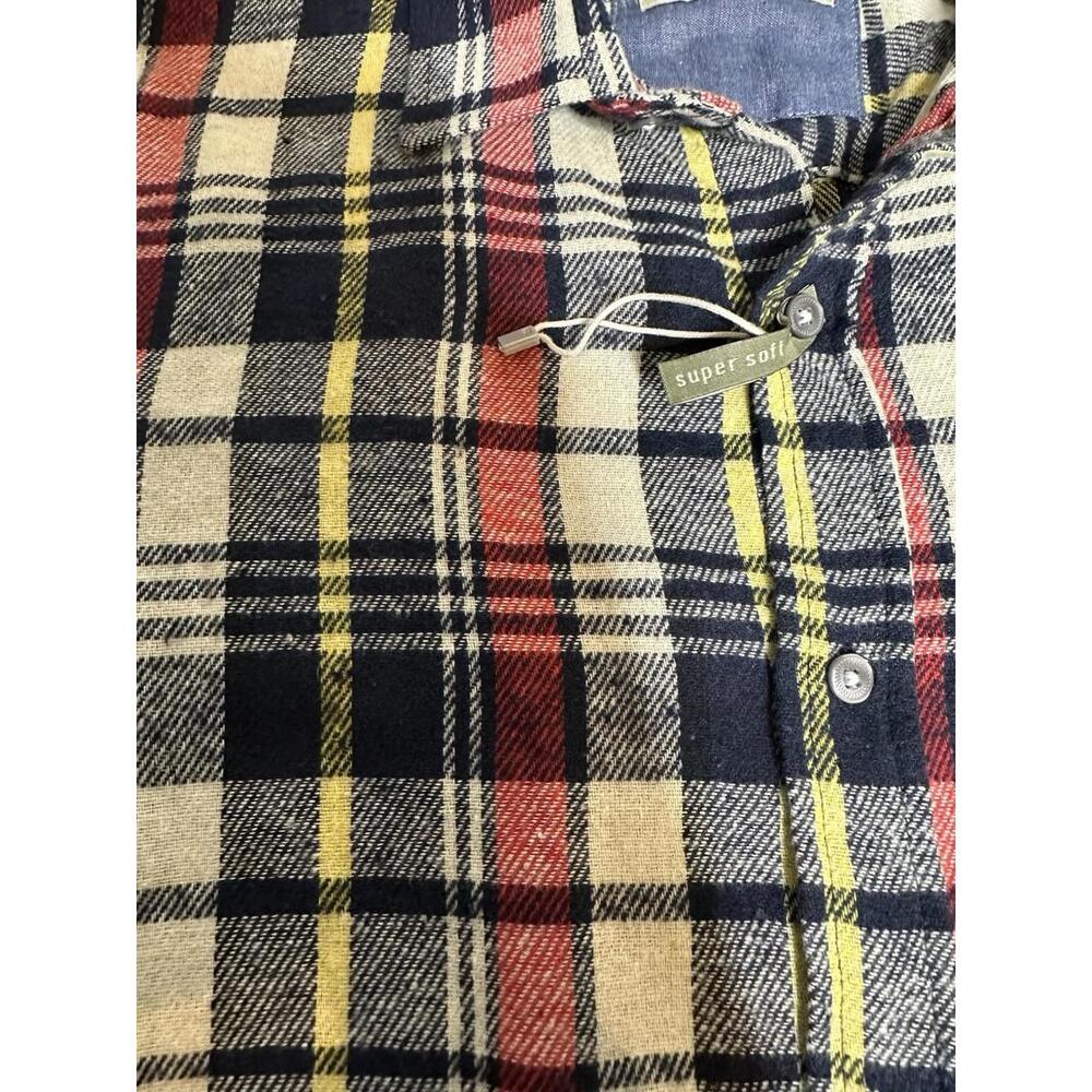 Tallwoods bruno milano Mens L Plaid Flannel Shirt Red Blue Soft Lumberjack NWOT - Picture 4 of 6